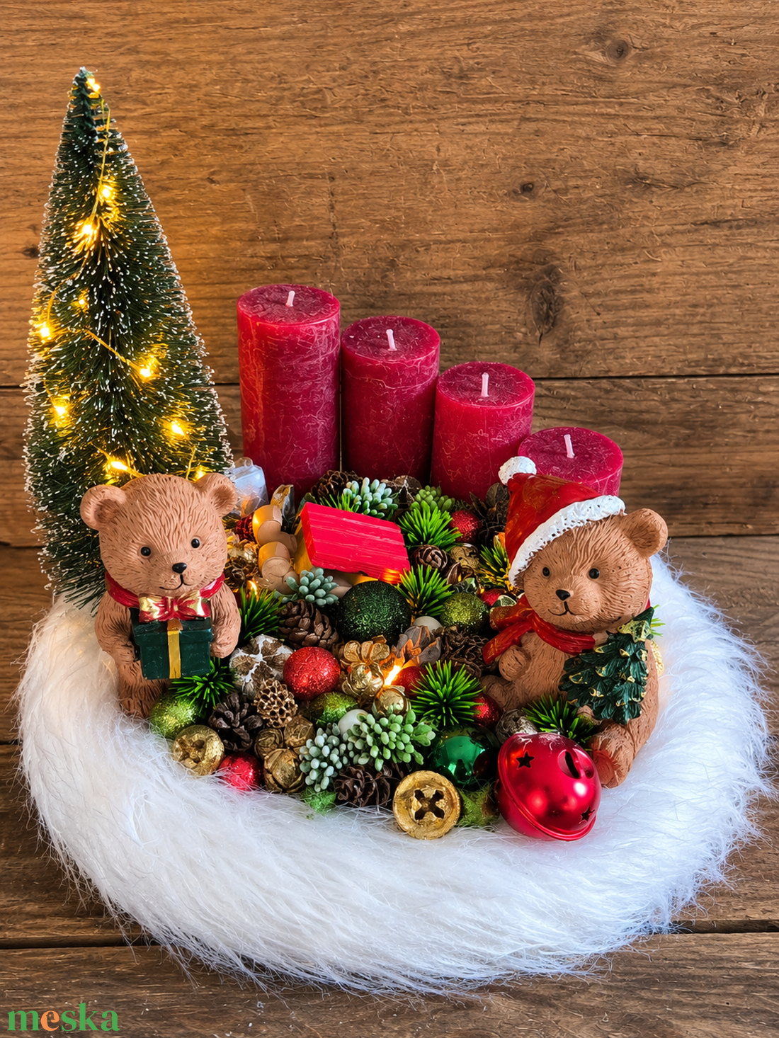 Macis adventi koszorú, világítással � 30 cm - karácsony - adventi díszek - adventi gyertyadíszek és koszorúdíszek - Meska.hu