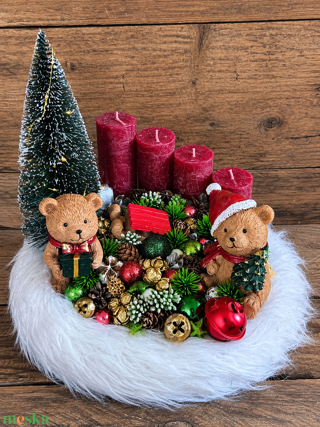 Macis adventi koszorú, világítással � 30 cm - karácsony - adventi díszek - adventi gyertyadíszek és koszorúdíszek - Meska.hu