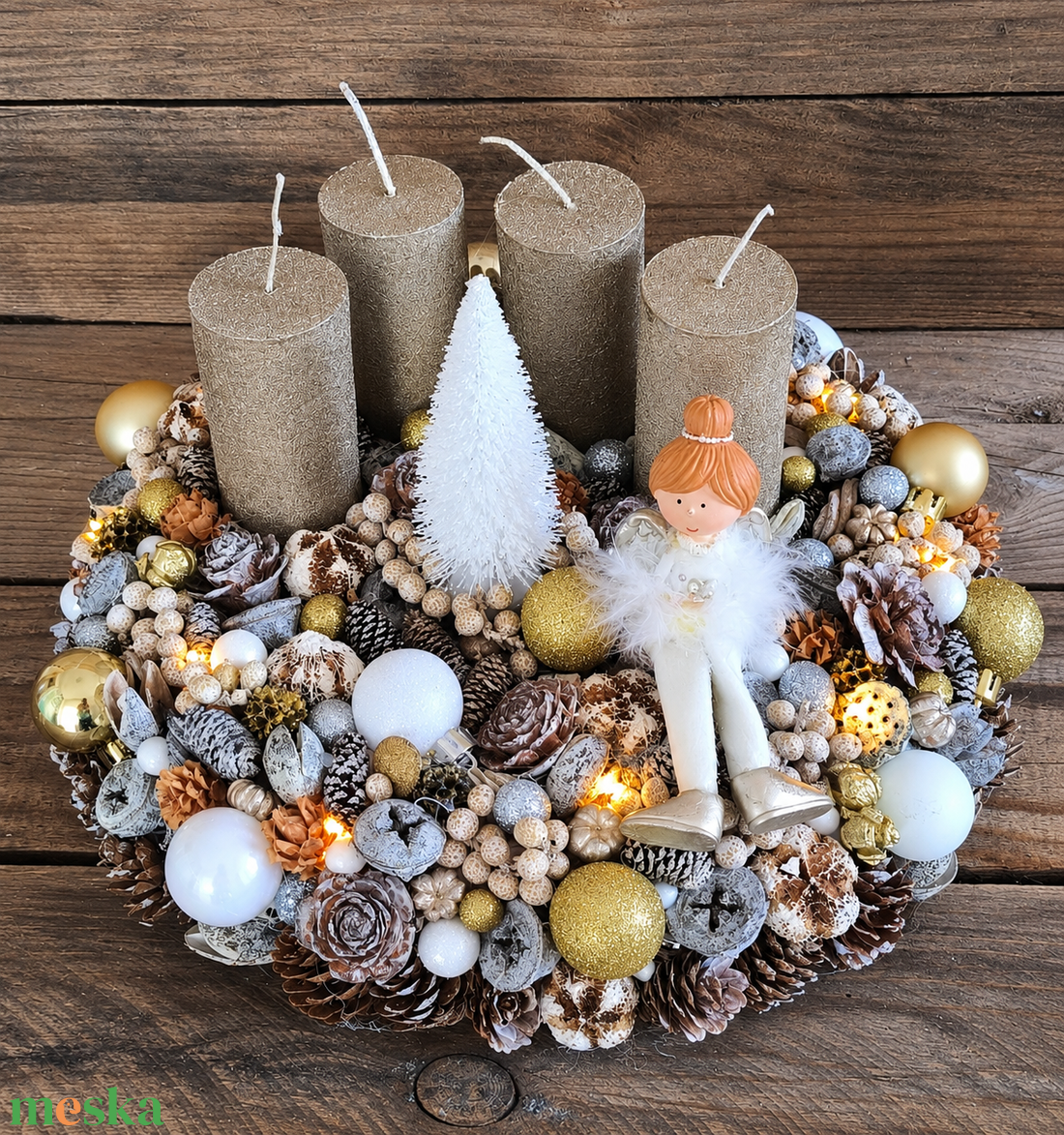 Angyalkás adventi � LED-es - karácsony - adventi díszek - adventi asztaldísz - Meska.hu