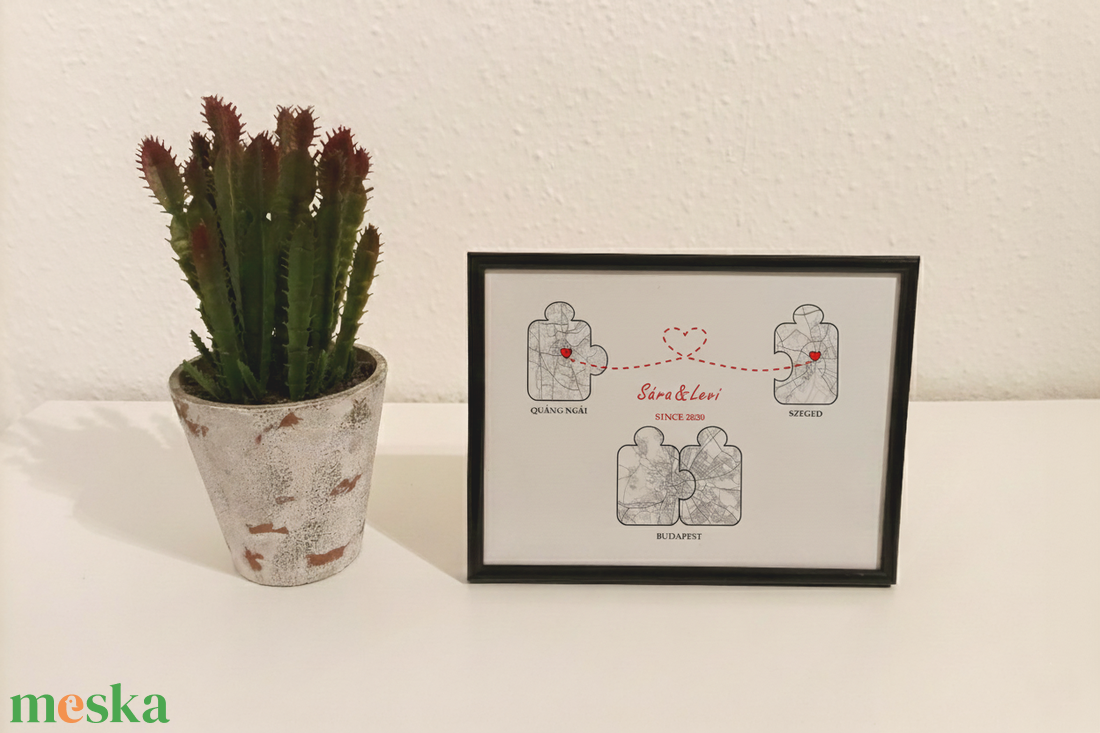 Puzzle love, egyedi ajándék, térkép, évforduló ajándék, első találkozás, szerelem, a mi történetünk, randi, valentin - művészet - grafika & illusztráció - digitális - Meska.hu