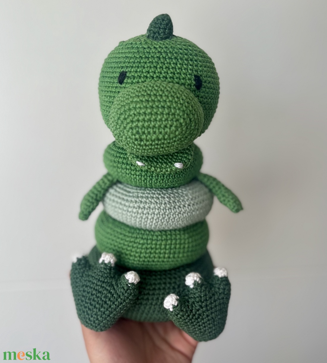 Horgolt Montessori dínó toronyépítő, rakosgató - játék & sport - készségfejlesztő és logikai játék - toronyépítő- és egyensúlyozó játékok - Meska.hu