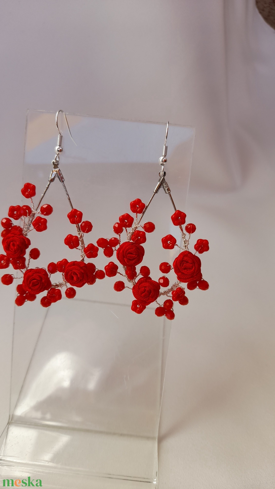 Piros  fülbevaló - ékszer - fülbevaló - lógós kerek fülbevaló - Meska.hu