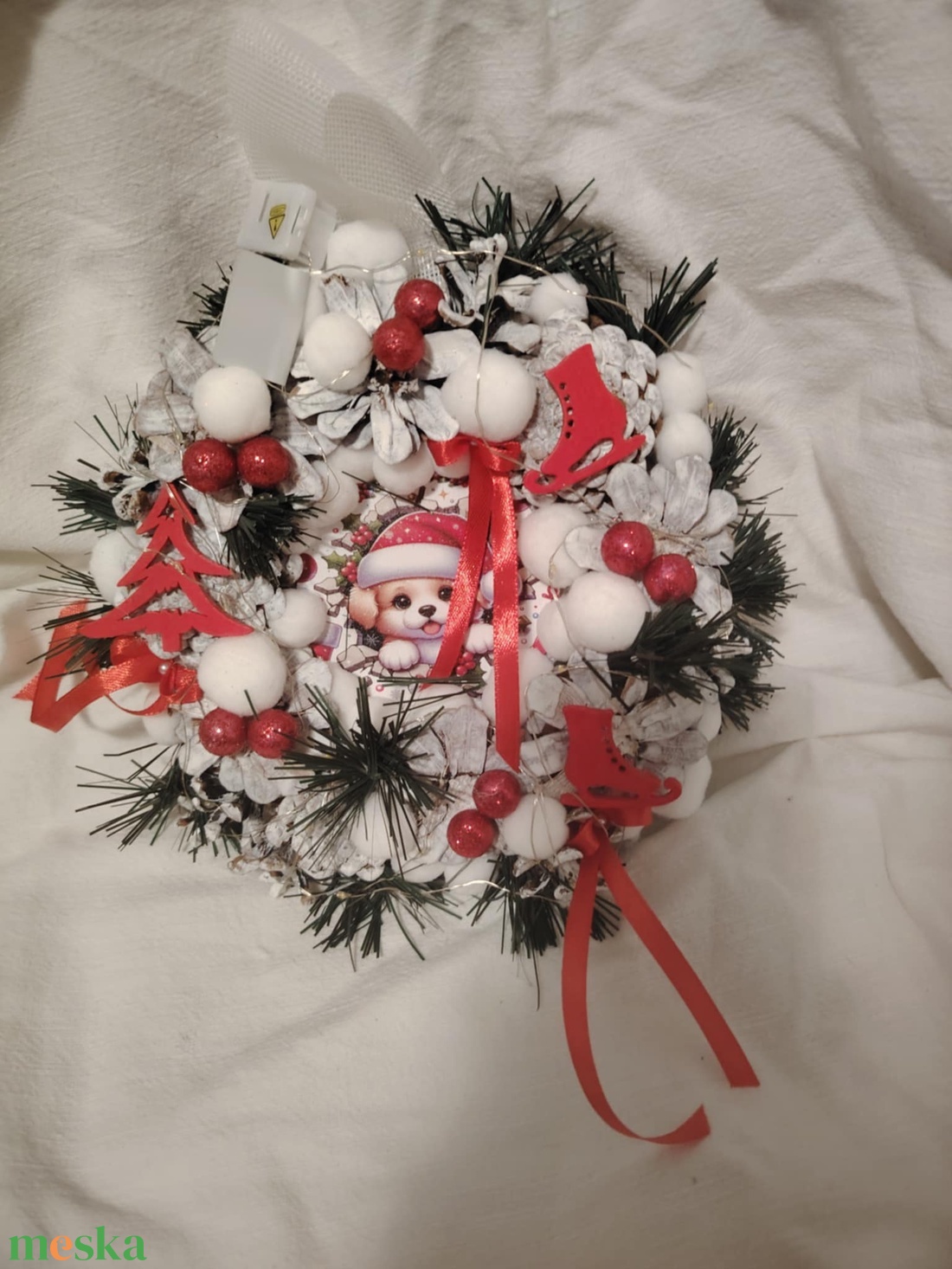 Karácsonyi kutyás ajtódísz  - karácsony - karácsonyi lakásdekoráció - karácsonyi ajtódíszek - Meska.hu