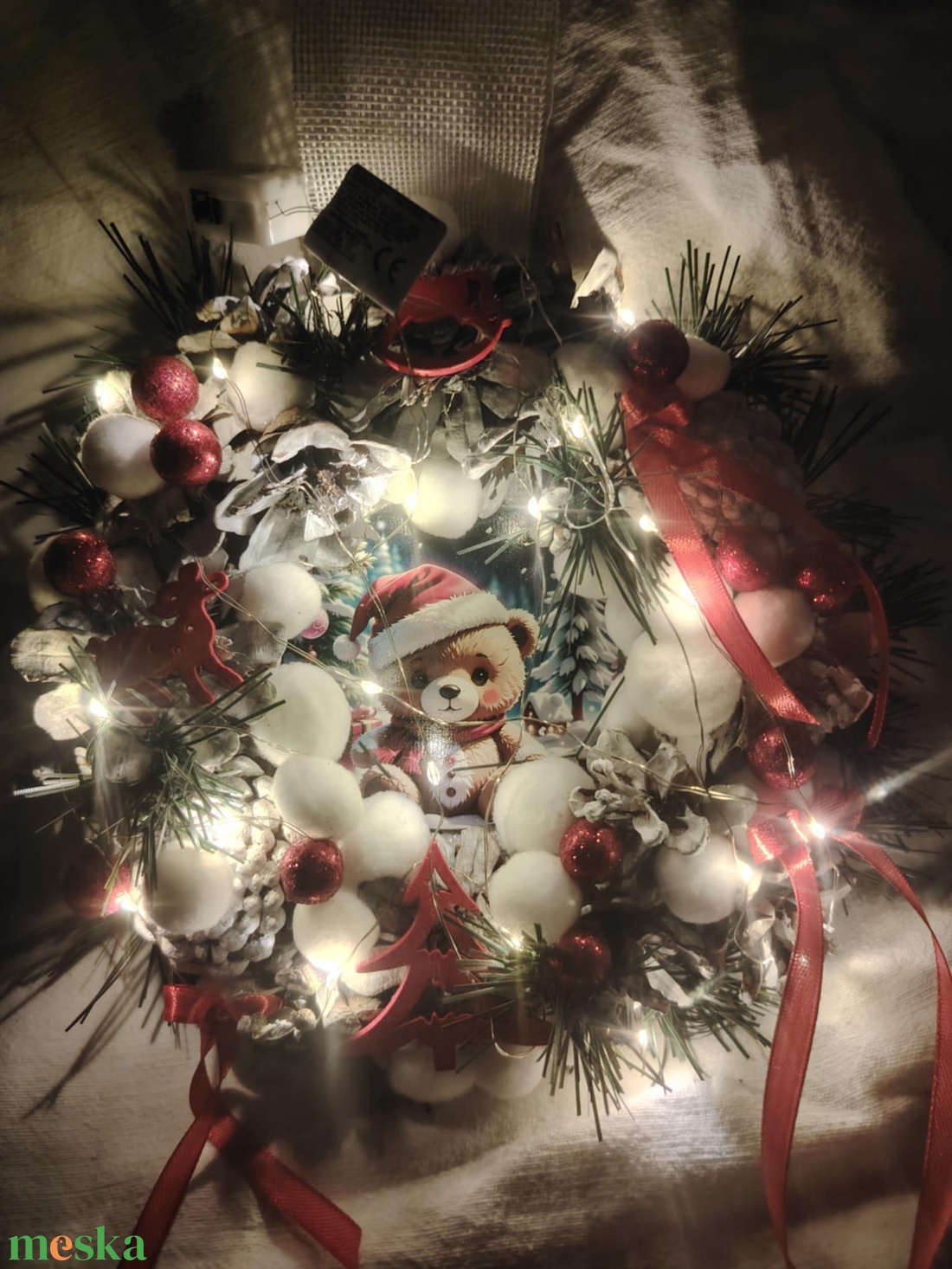 Karácsonyi macis ajtódísz  - karácsony - adventi díszek - adventi ajtódísz - Meska.hu