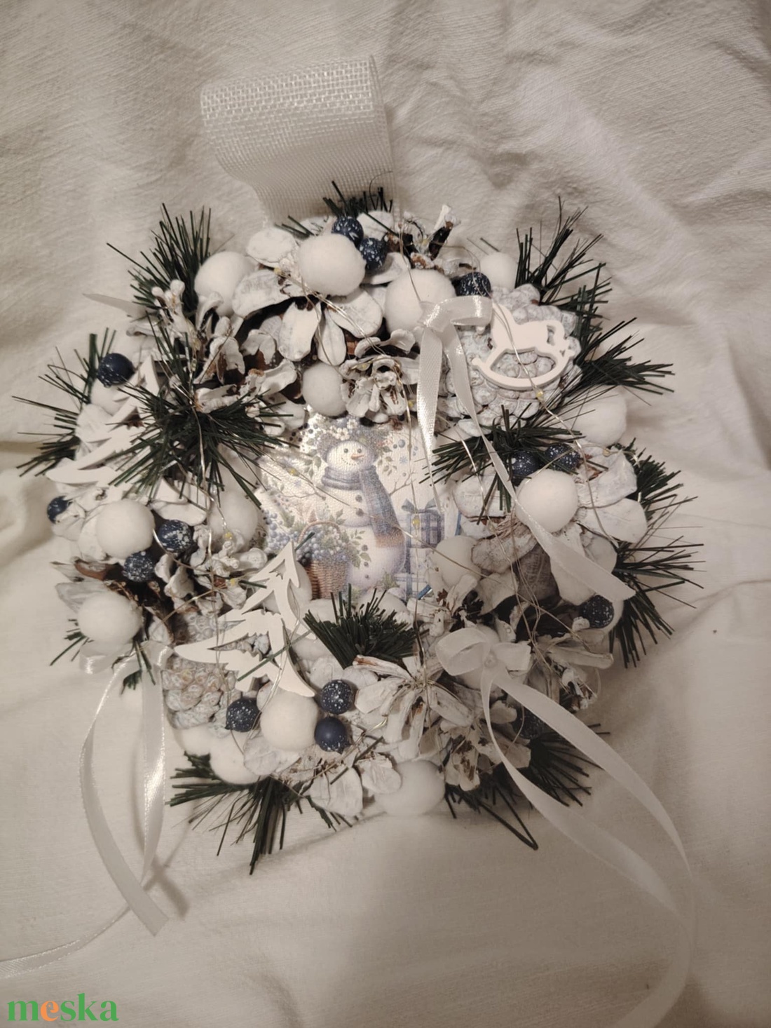 Karácsonyi hóemberes ajtódísz  - karácsony - adventi díszek - adventi ajtódísz - Meska.hu