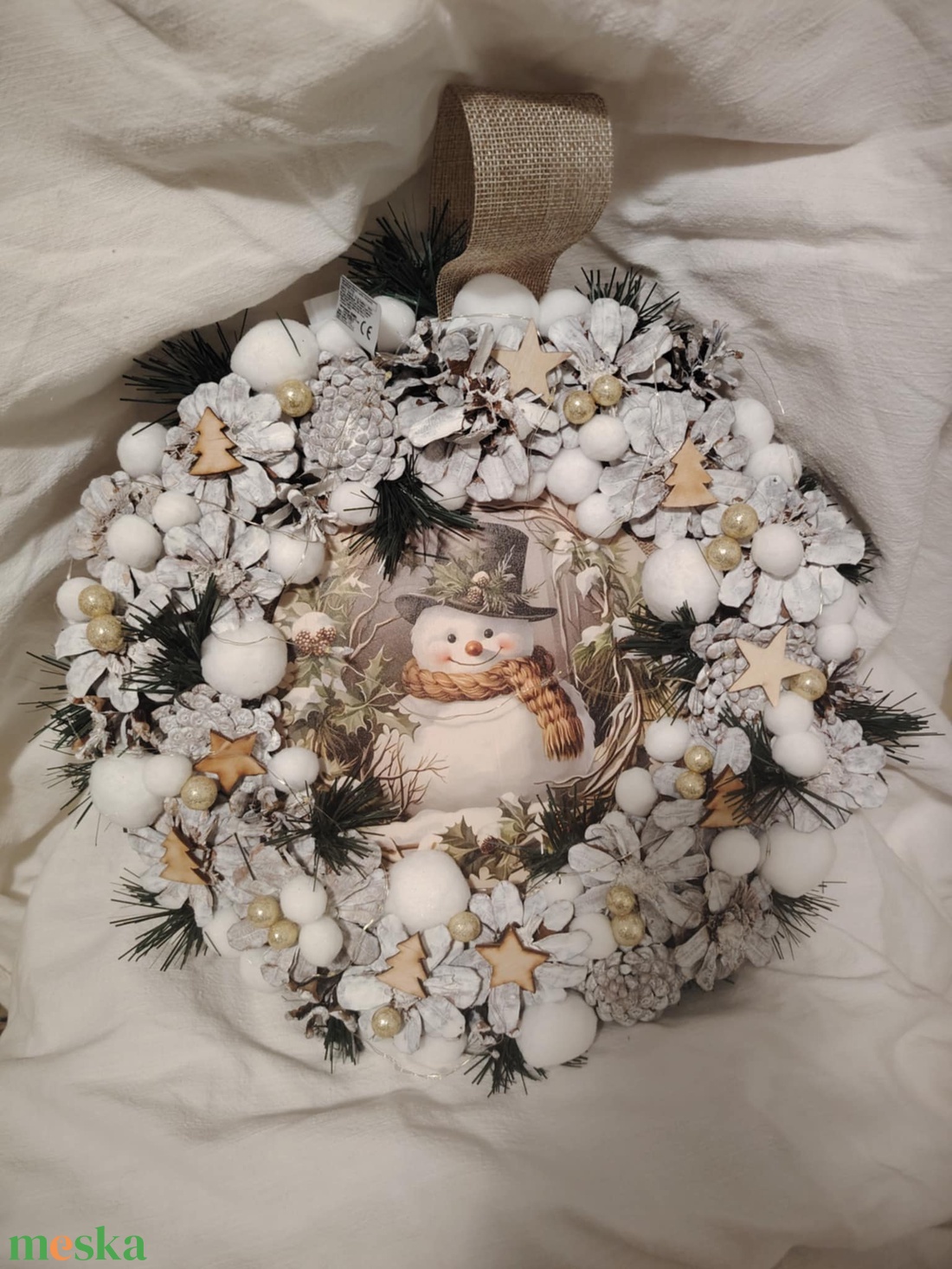 Karácsonyi hóemberes ajtódísz  - karácsony - adventi díszek - adventi ajtódísz - Meska.hu