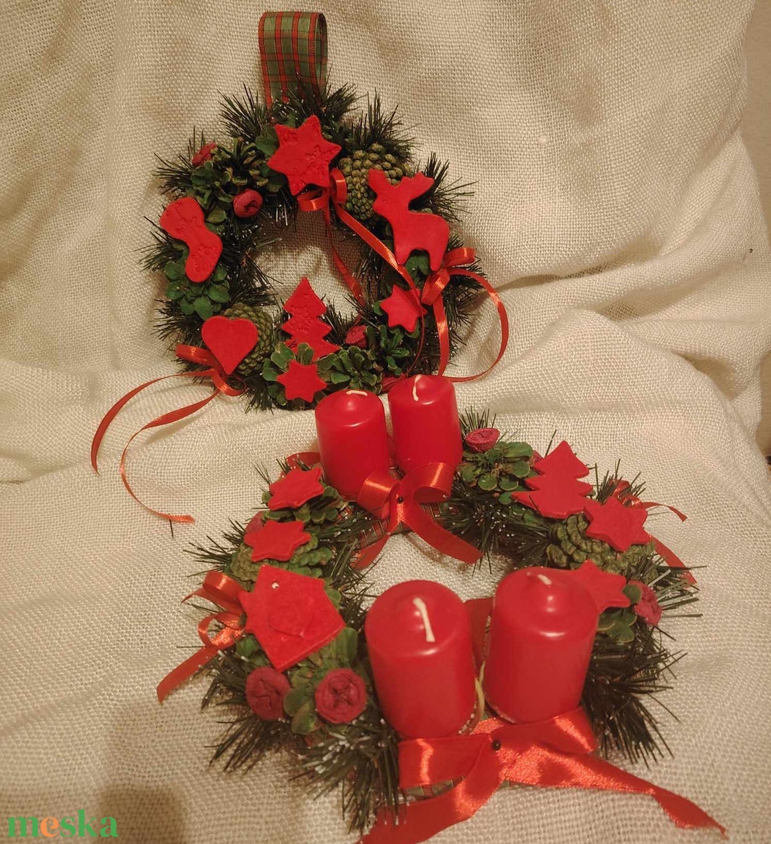 Karácsonyi ajtódísz és adventi koszorú  - karácsony - adventi díszek - adventi koszorú - Meska.hu