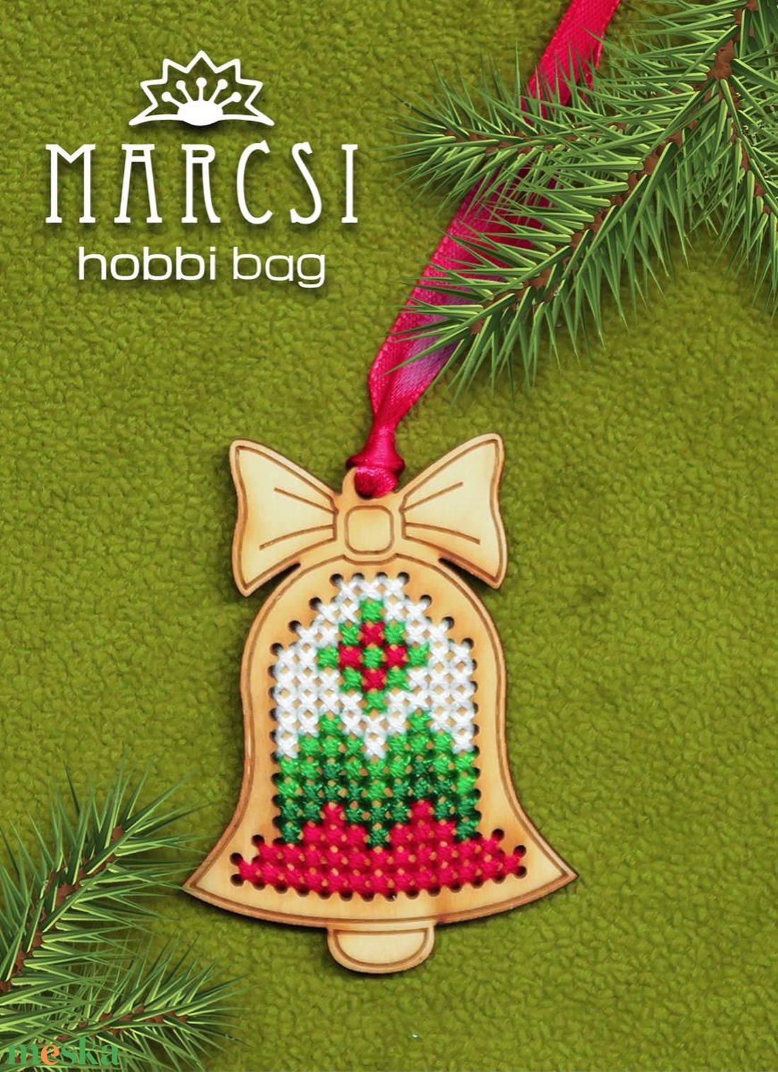 Karácsonyfa dísz, karácsony, advent, kézzel hímzett egyedi harang - karácsony - karácsonyi lakásdekoráció - karácsonyfadíszek - Meska.hu