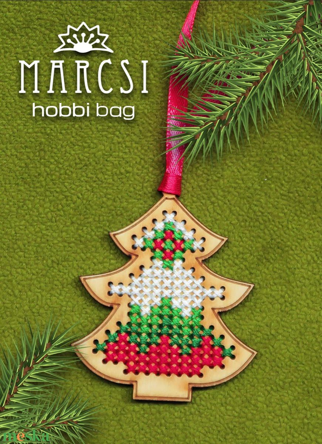 Karácsonyfa dísz, karácsony, advent, kézzel hímzett egyedi fenyő - karácsony - karácsonyi lakásdekoráció - karácsonyfadíszek - Meska.hu