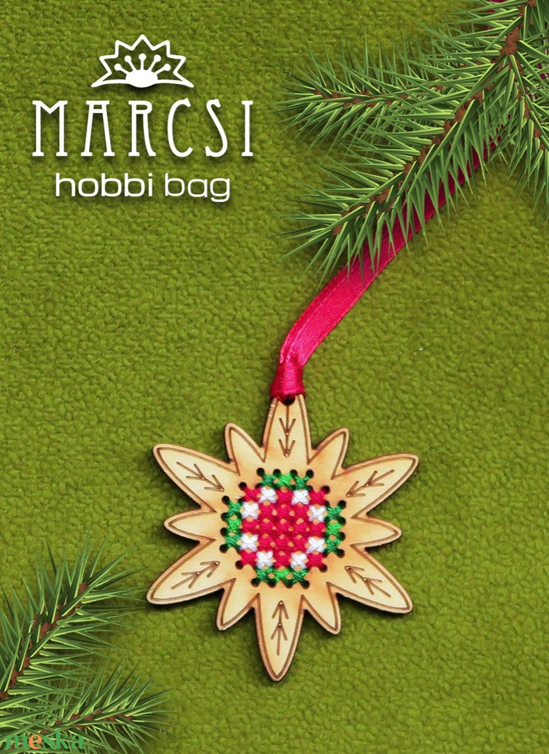 Karácsonyfa dísz, karácsony, advent, kézzel hímzett egyedi csillag - karácsony - karácsonyi lakásdekoráció - karácsonyfadíszek - Meska.hu
