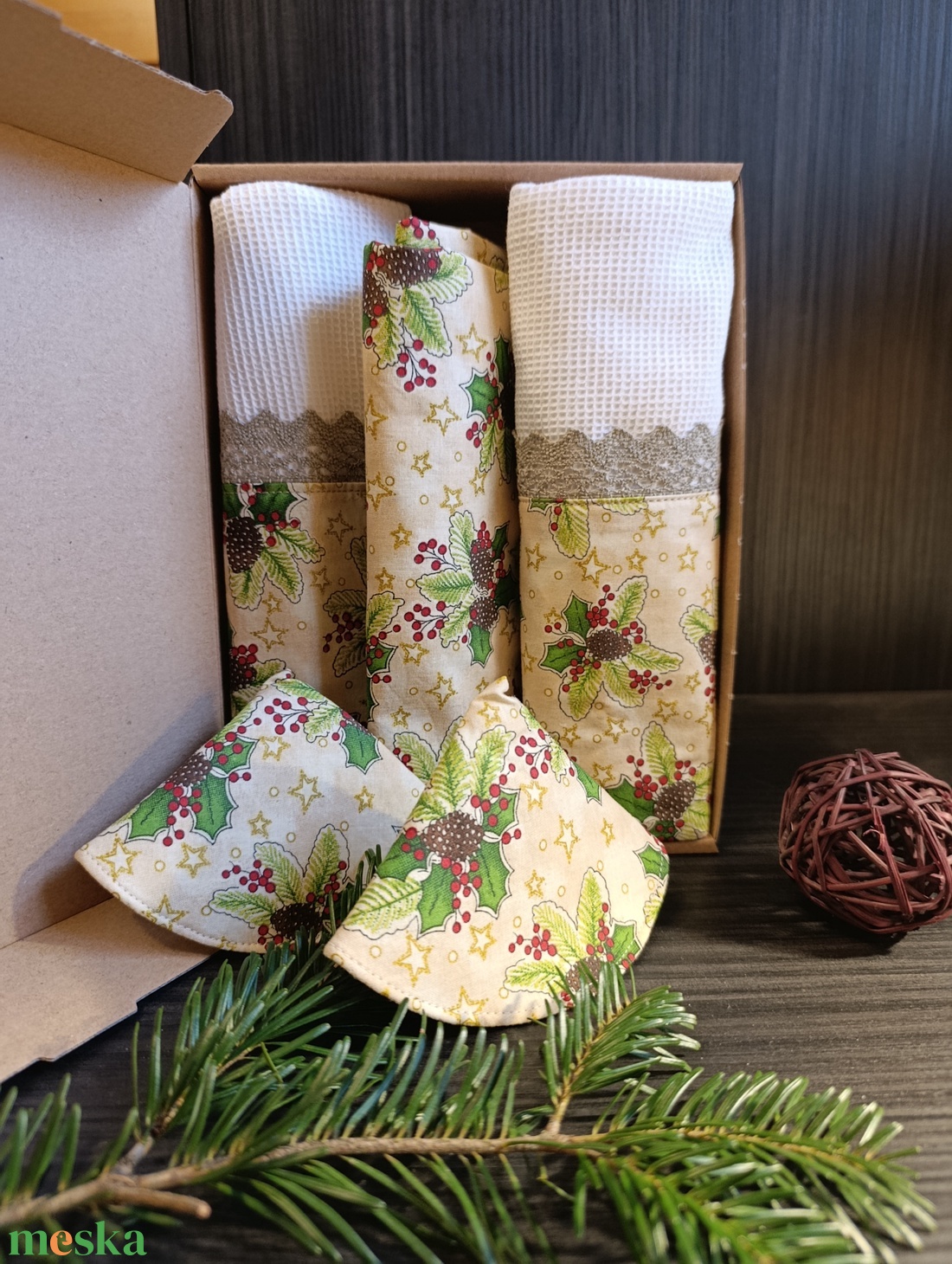 Karácsonyi textil fedő fogó és konyha ruha szett - otthon & életmód - konyhafelszerelés, tálalás - konyhai textil - konyharuha & törlőkendő - Meska.hu