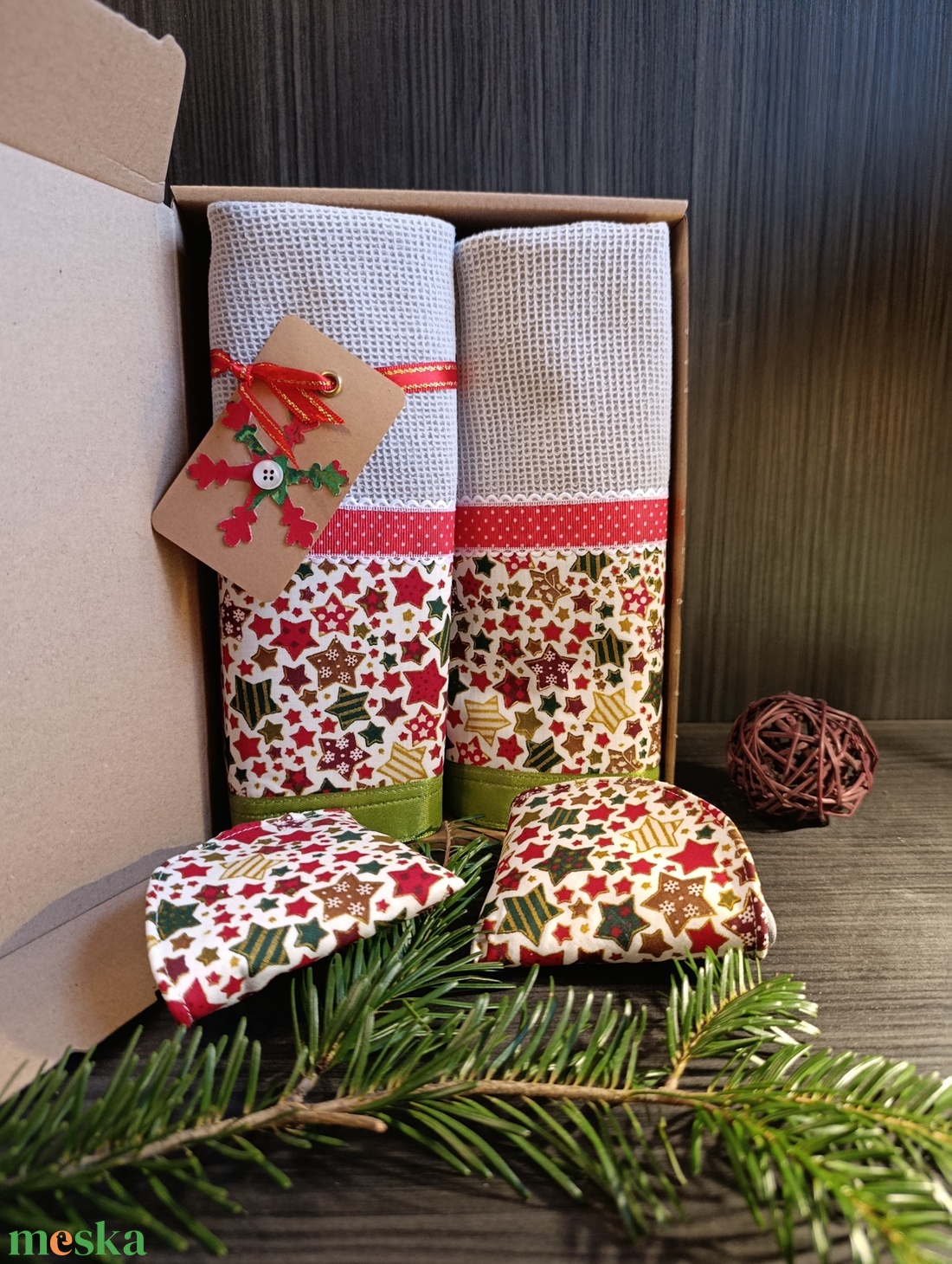 Karácsonyi textil fedő fogó és konyha ruha szett - otthon & életmód - konyhafelszerelés, tálalás - konyhai textil - konyharuha & törlőkendő - Meska.hu