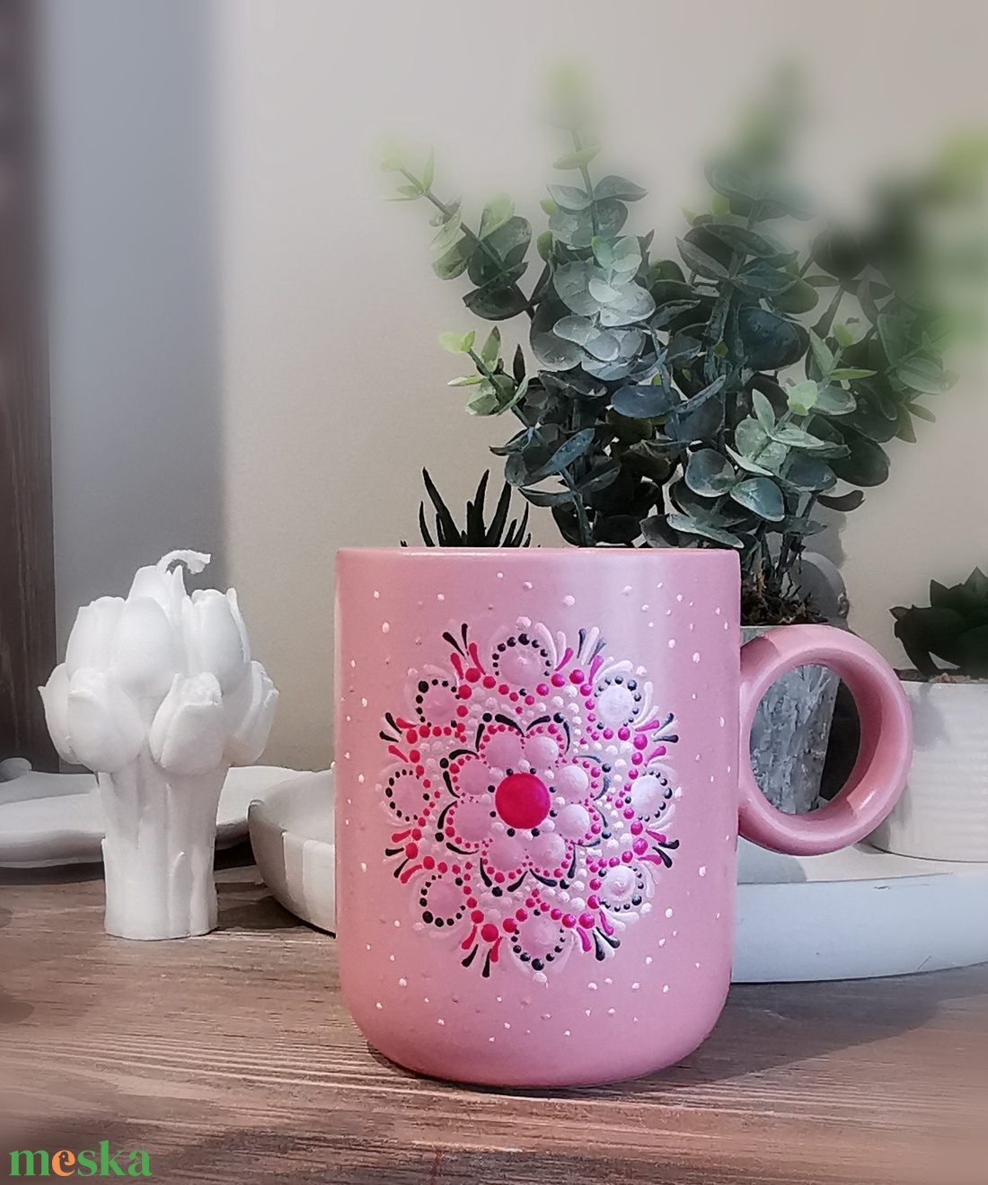Romantikus,mandalamintás rózsaszín bögre - otthon & életmód - konyhafelszerelés, tálalás - tálalás - bögre & csésze - Meska.hu