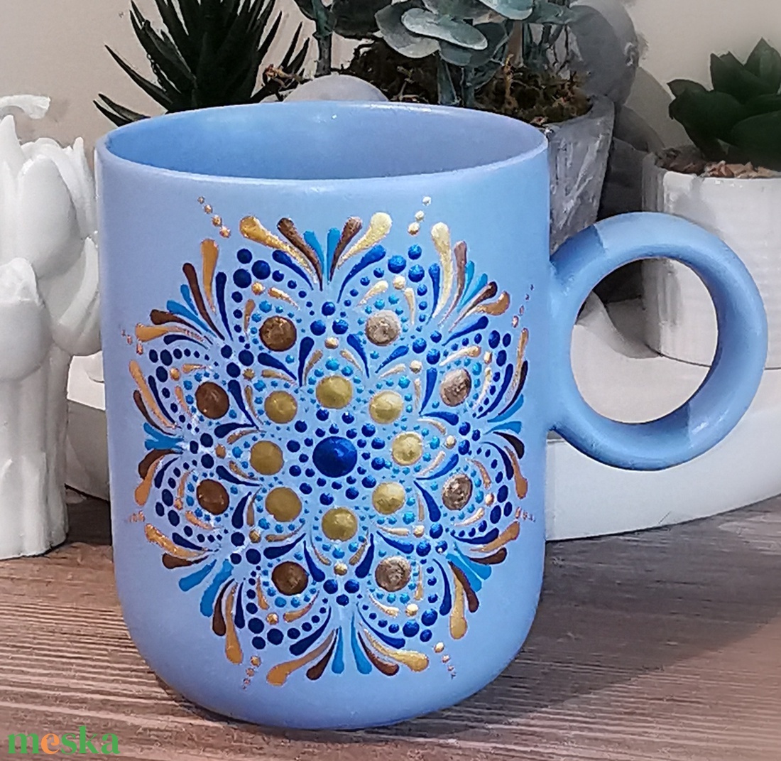 Egyedi, mandalamintás kék bögre - otthon & életmód - konyhafelszerelés, tálalás - tálalás - bögre & csésze - Meska.hu