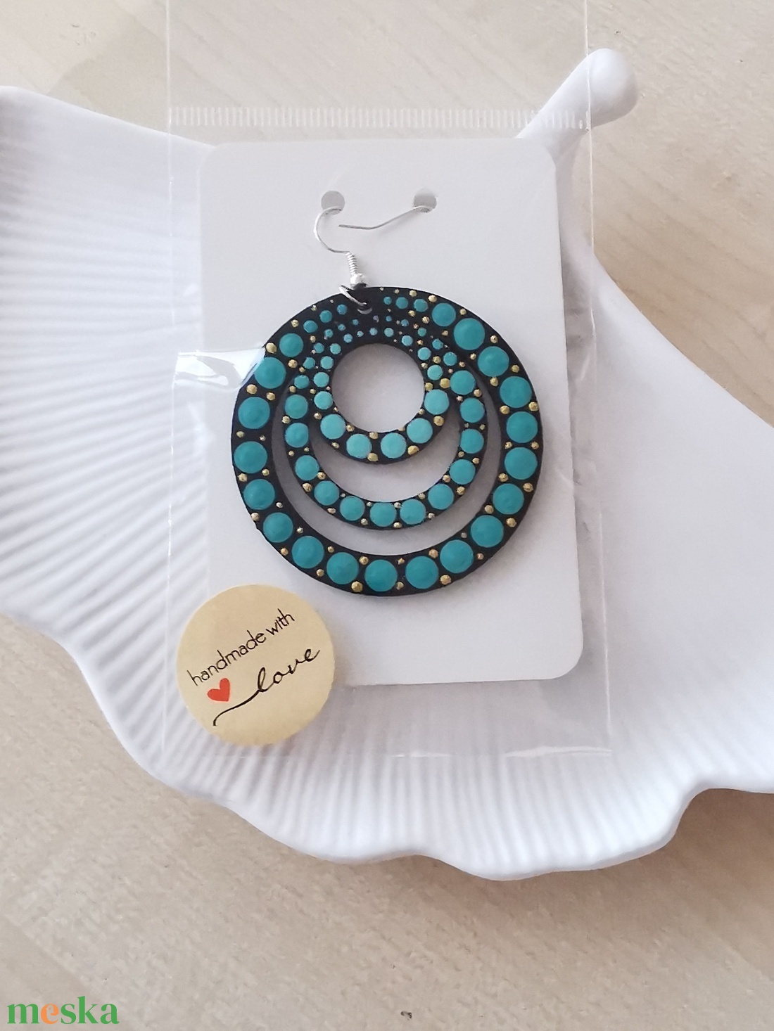 Bohém türkiz fülbevaló  - ékszer - fülbevaló - lógós kerek fülbevaló - Meska.hu