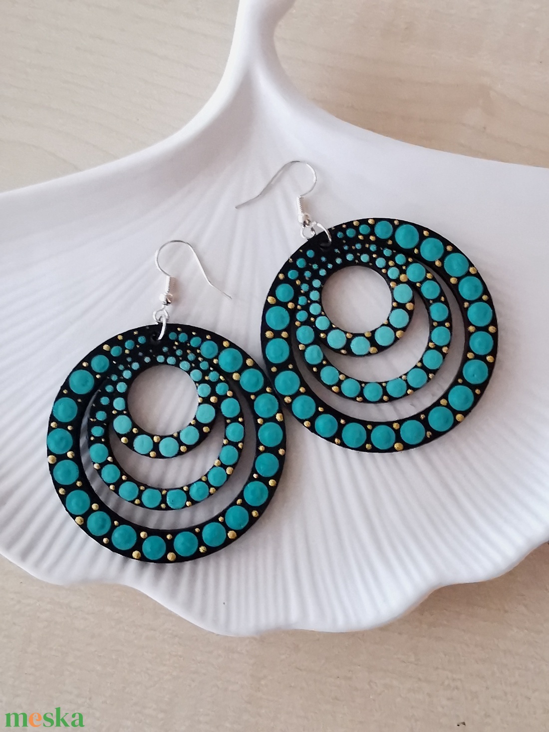 Bohém türkiz fülbevaló  - ékszer - fülbevaló - lógós kerek fülbevaló - Meska.hu