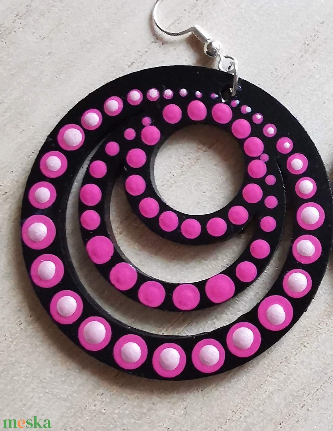 Bohém pink-rózsaszín fülbevaló  - ékszer - fülbevaló - lógós kerek fülbevaló - Meska.hu