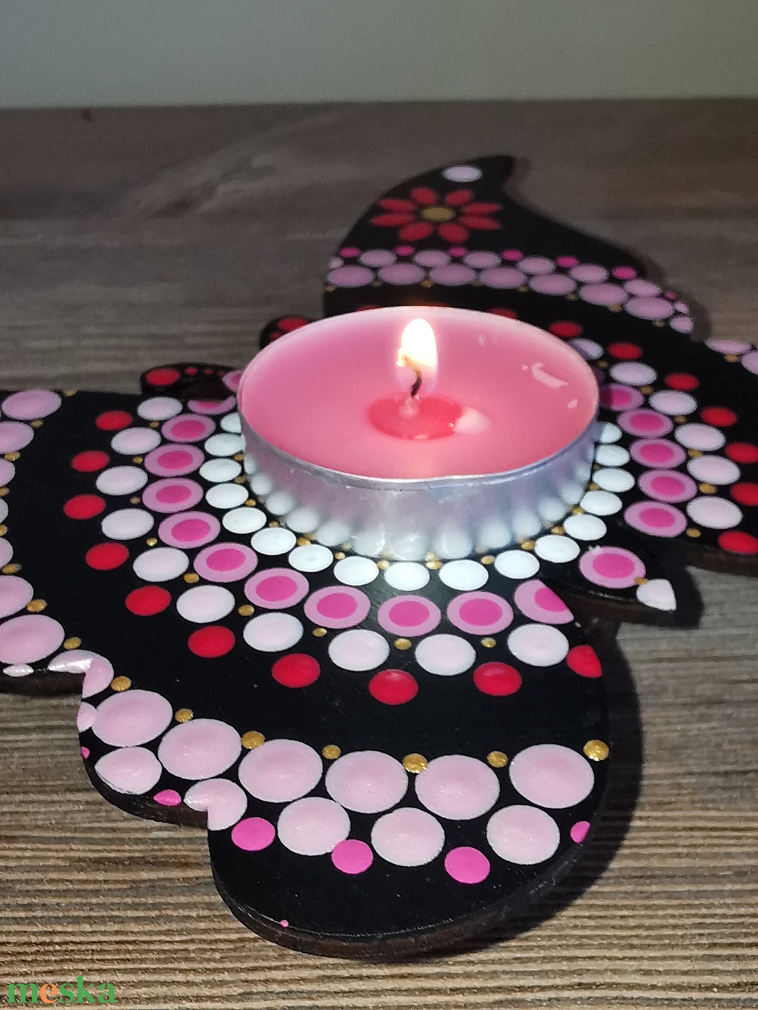 Pillangó alakú mécsestartó � kézzel festett mandala mintával - otthon & életmód - gyertya, illat, aroma - mécses és mécsestartó - Meska.hu