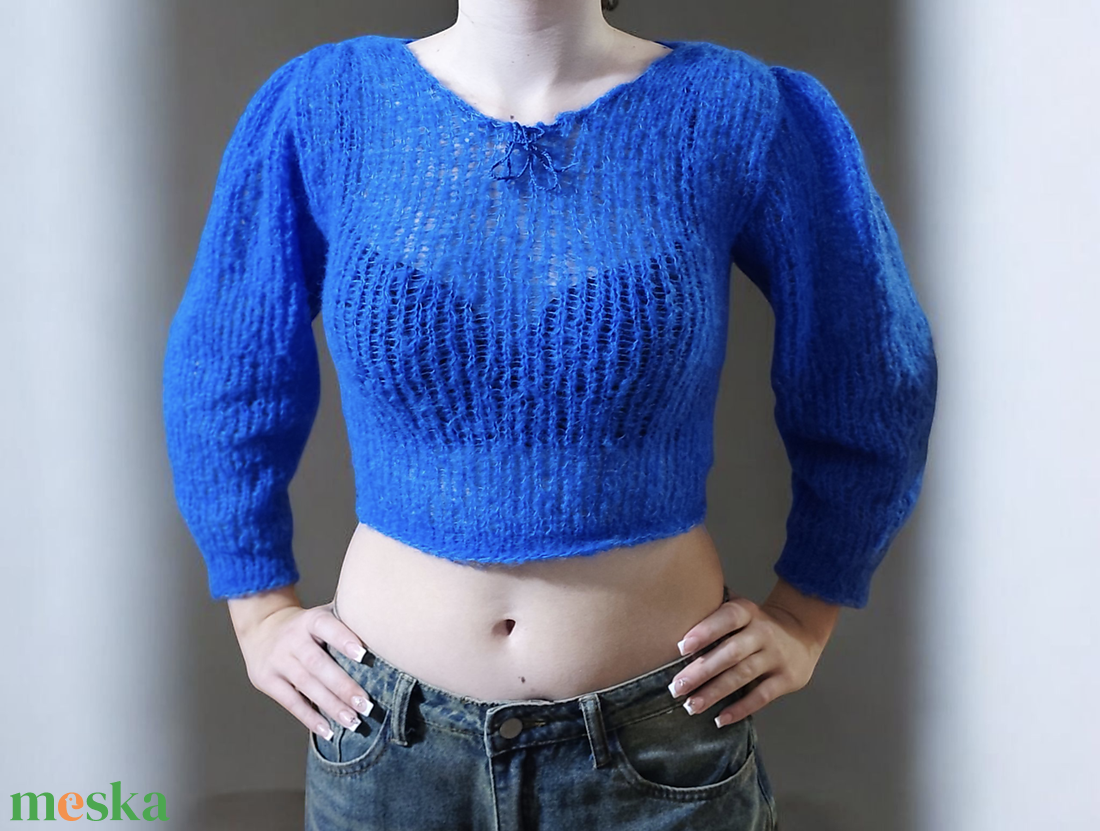 Kék felhő rövid luxus pulover  - ruha & divat - női ruha - pulóver - Meska.hu