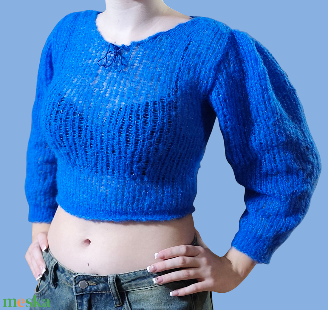 Kék felhő rövid luxus pulover  - ruha & divat - női ruha - pulóver - Meska.hu