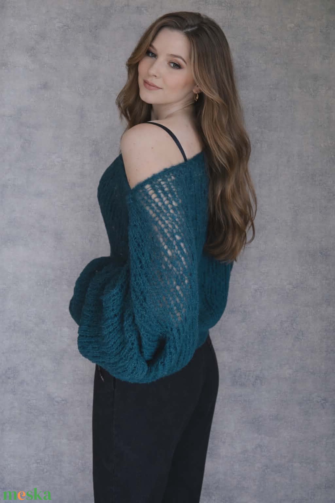 Émera Collection � Kézzel kötött, hálós mintájú alpaka női pulóver (Oversize) - ruha & divat - női ruha - pulóver - Meska.hu