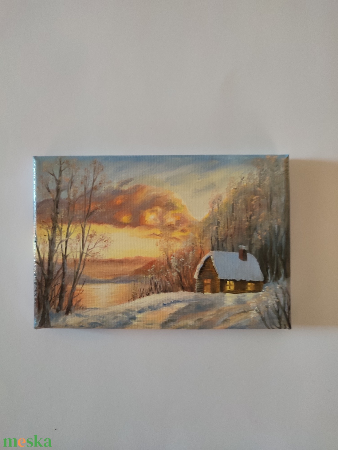 Olajfestmény: Téli naplemente - művészet - festmény - olajfestmény - Meska.hu