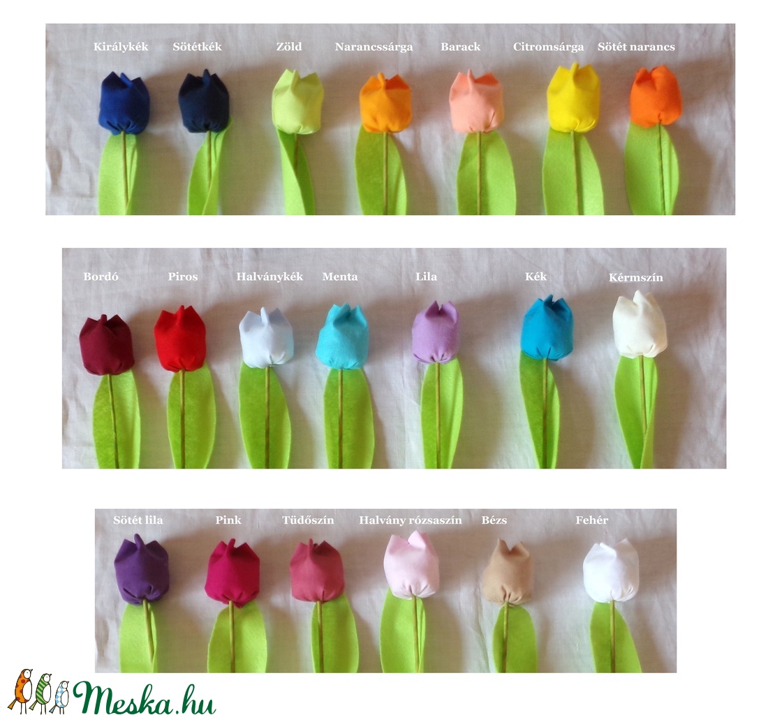 Textil tulipán, kék (Nagy, 6 db) - otthon & életmód - dekoráció - Meska.hu