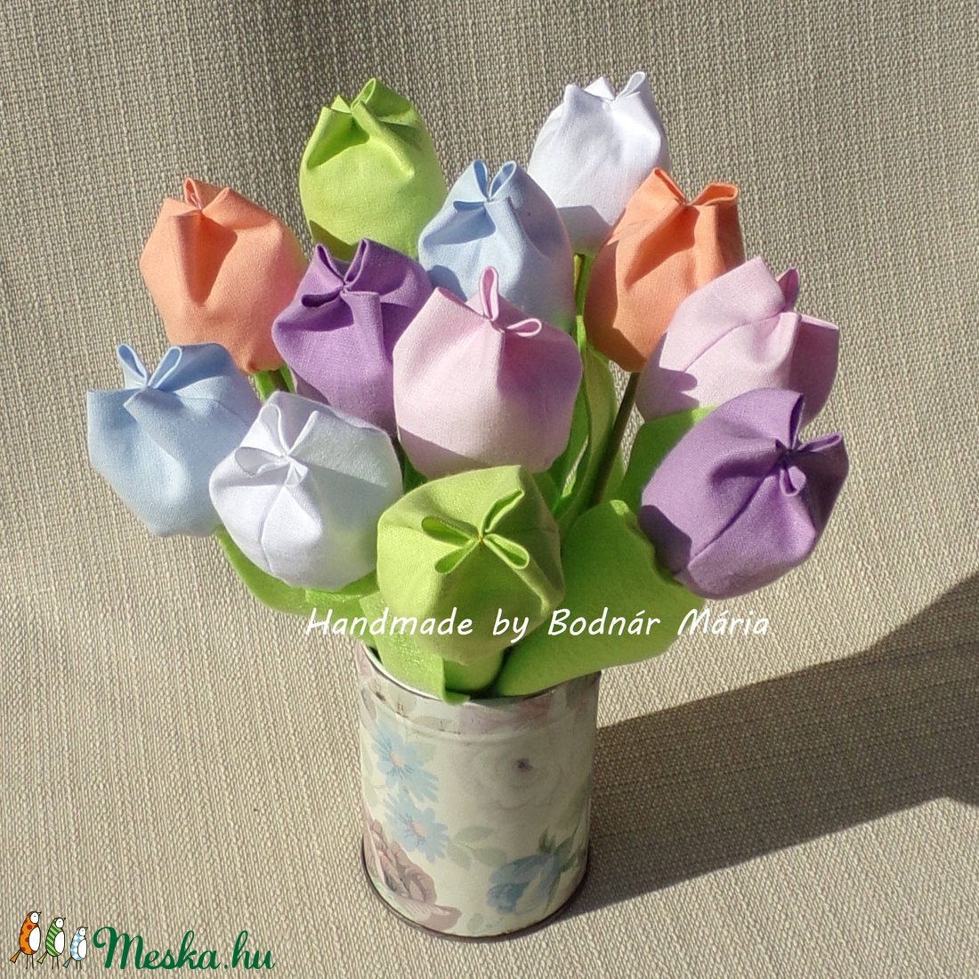 Textil tulipán (12 db, pasztell színek) - otthon & életmód - dekoráció - Meska.hu