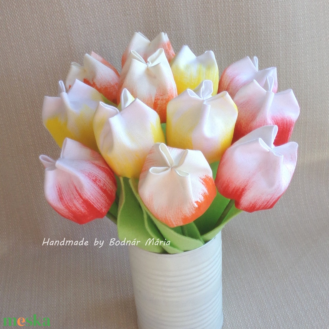 Festett textil tulipán csokor  (12 db, 3 szín) - otthon & lakás - dekoráció - Meska.hu