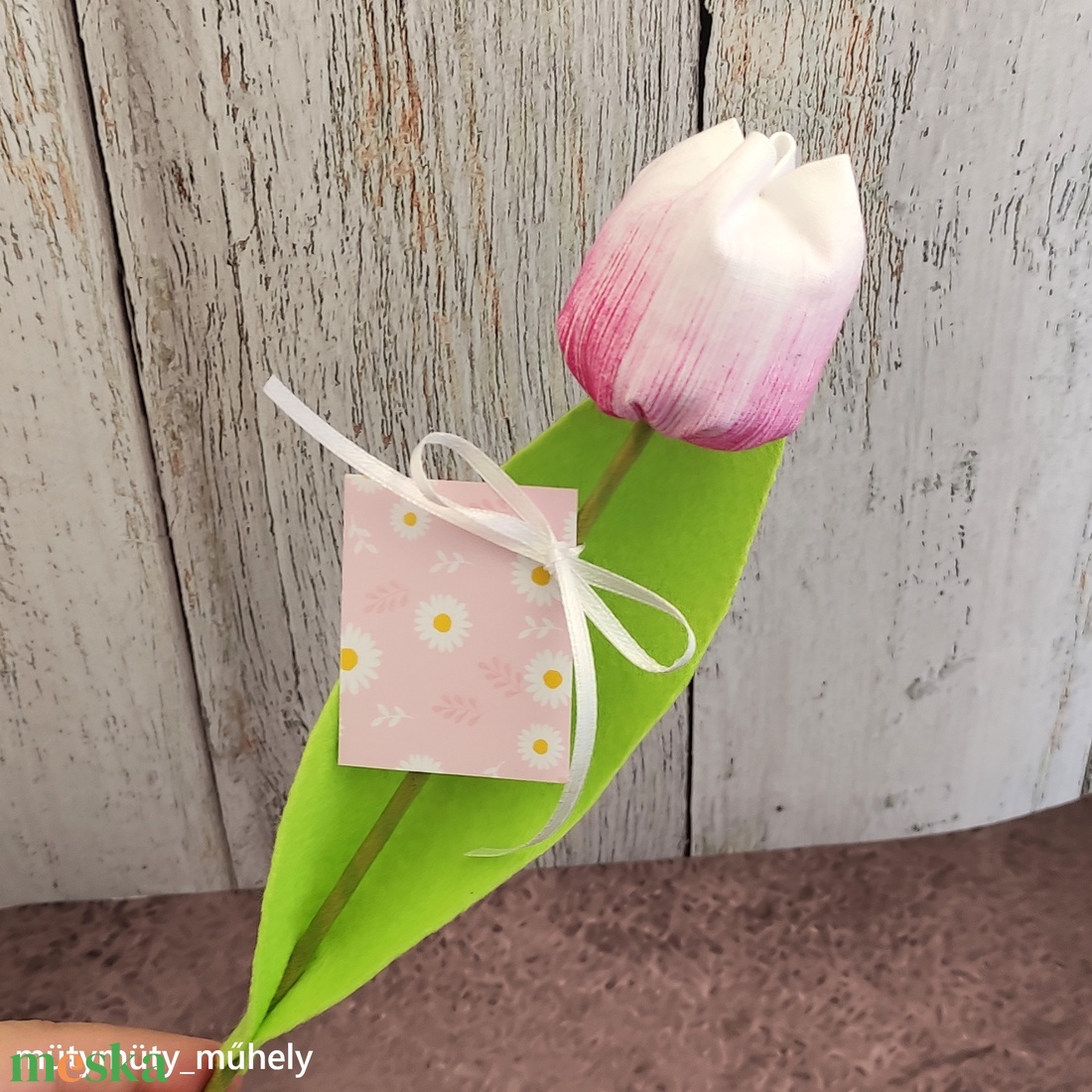 Festett textil tulipánok (12 szál/cs, fehér-, rózsaszín-pink) örökcsokor - otthon & életmód - dekoráció - Meska.hu