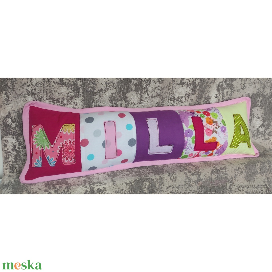Neves párna, feliratos párna rózsaszín-lila színek - otthon & életmód - babaszoba, gyerekszoba - babaszoba, gyerekszoba - Meska.hu