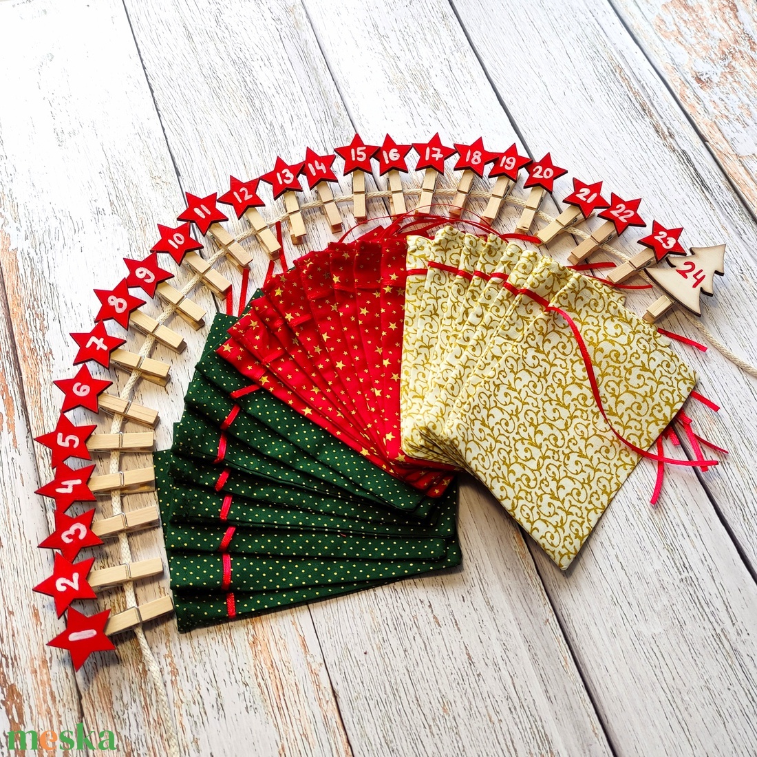 Adventi naptár zsákok kiegészítőkkel, egyedi összeállításban - karácsony - adventi díszek - adventi naptár - Meska.hu