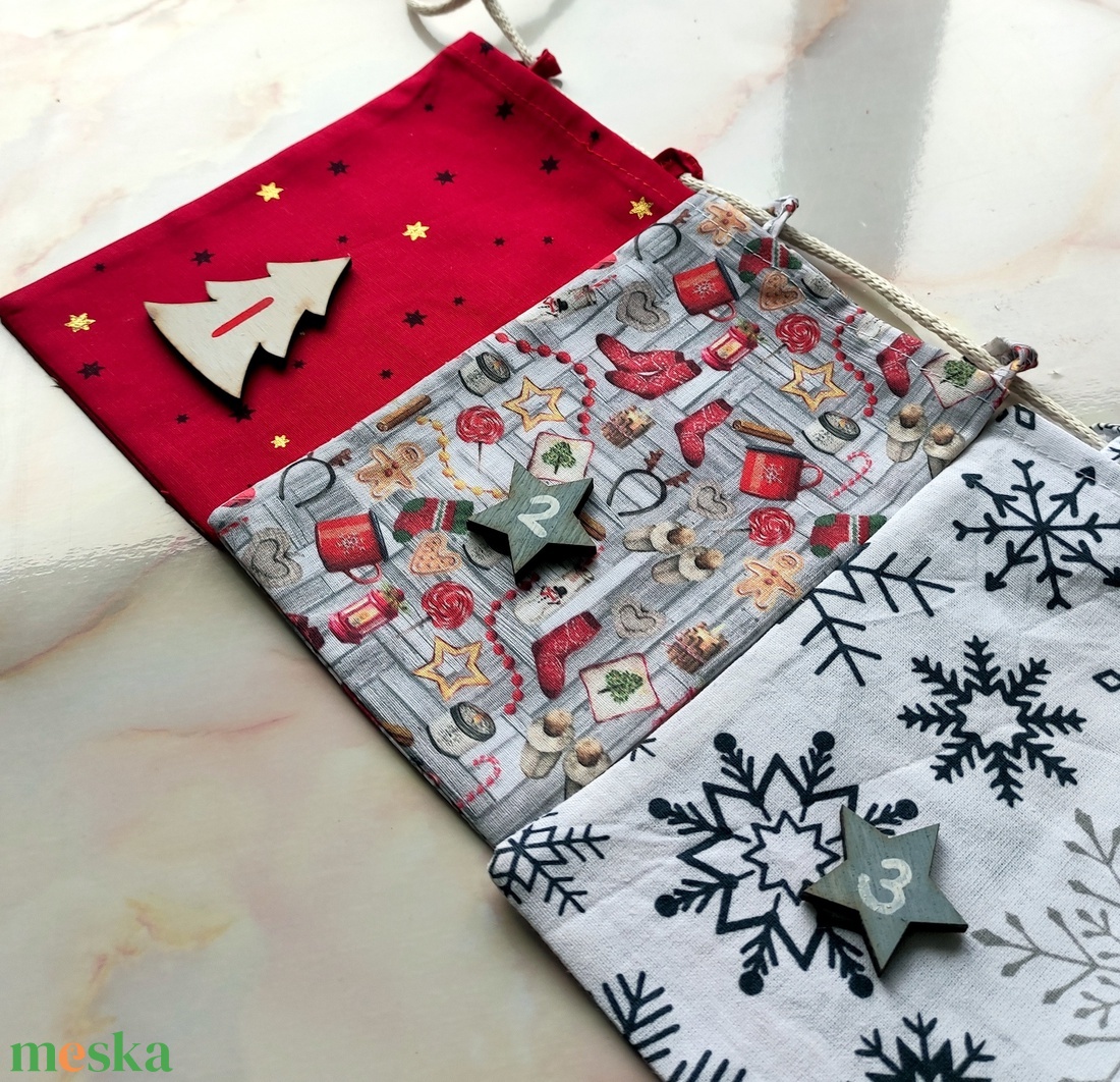 Adventi naptár zsákok kiegészítőkkel, egyedi összeállításban - karácsony - adventi díszek - adventi naptár - Meska.hu