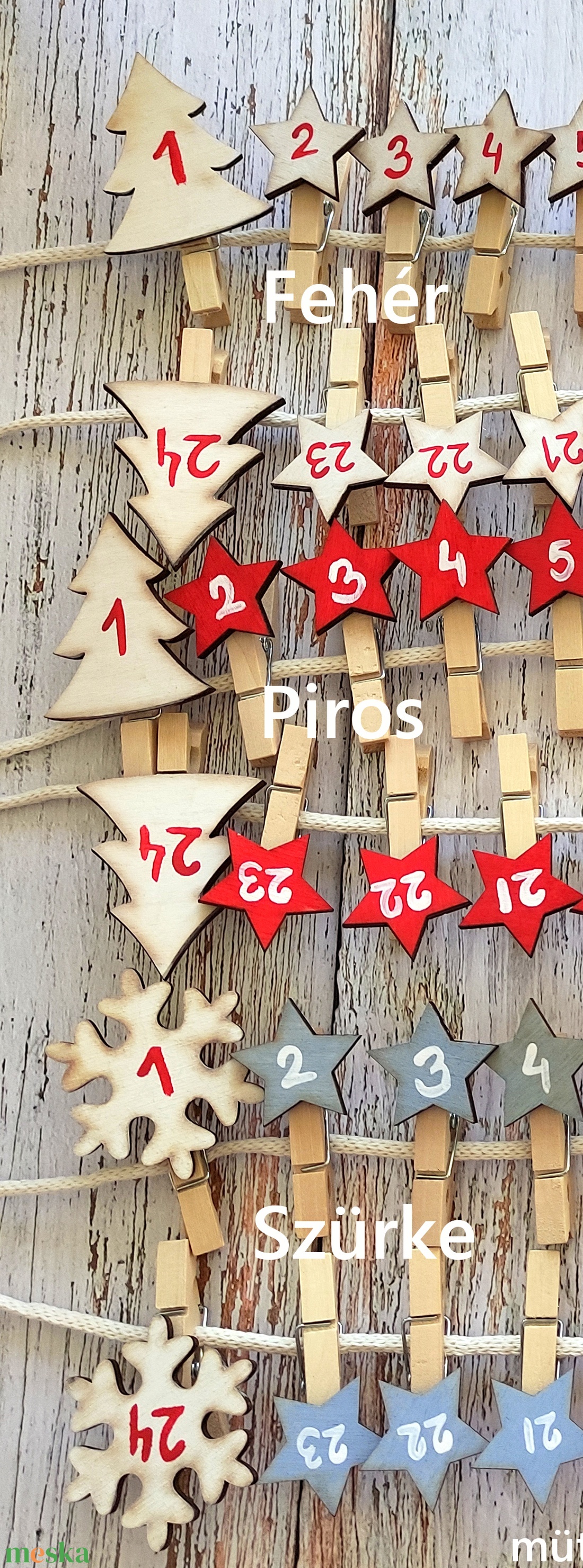 Adventi naptár, piros-szürke színek, többféle - karácsony - adventi díszek - adventi naptár - Meska.hu