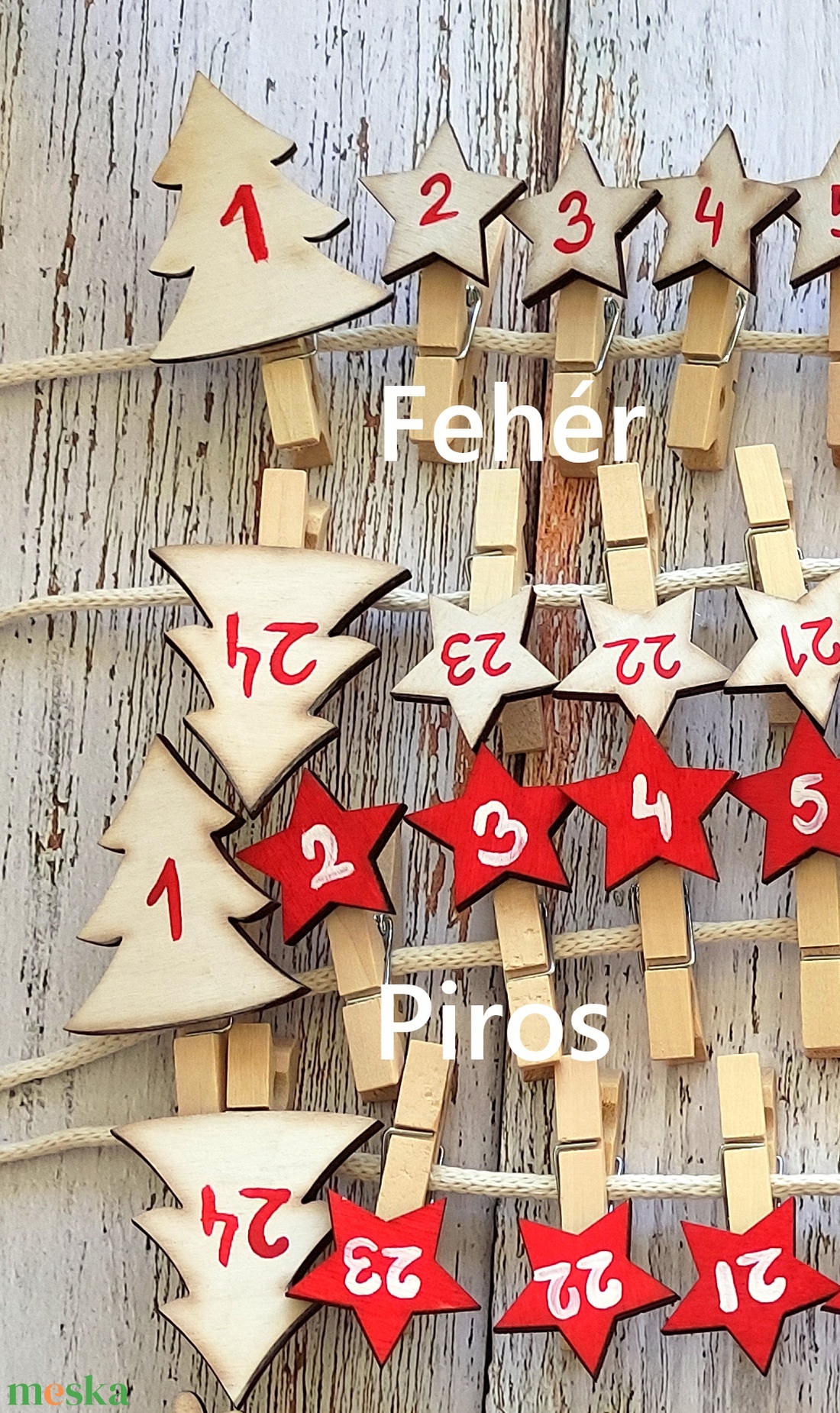 Adventi naptár, piros-fehér-arany, többféle - karácsony - adventi díszek - adventi naptár - Meska.hu