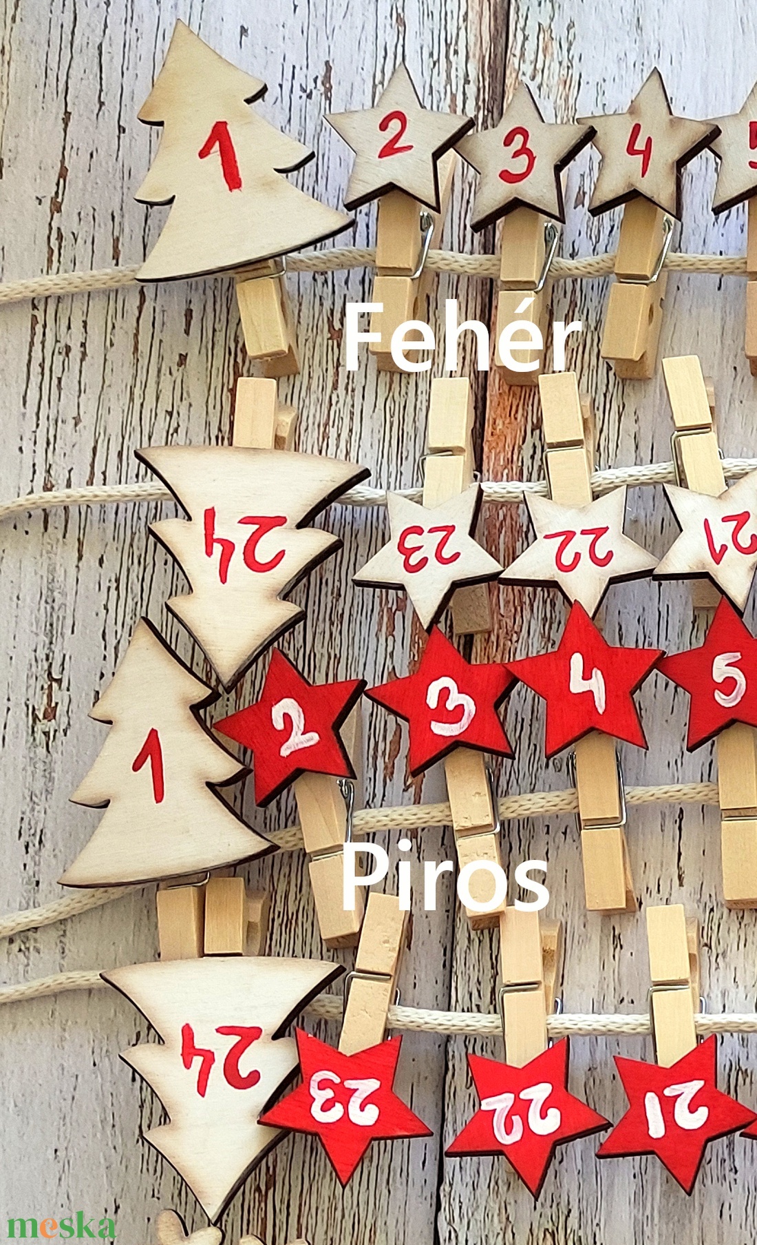 Adventi naptár, piros-natur színek, többféle - karácsony - adventi díszek - adventi naptár - Meska.hu