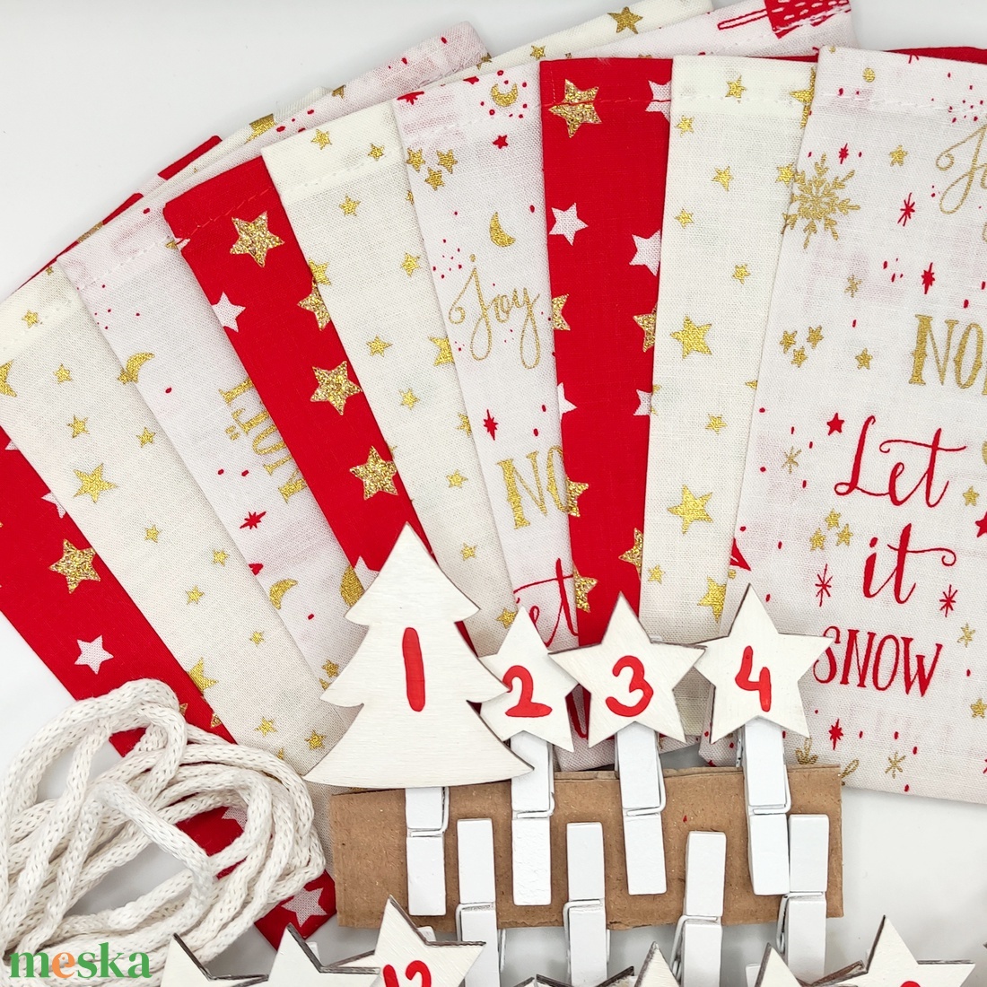 Adventi kalendárium, adventi naptár, piros-fehér-arany, több méret - karácsony - adventi díszek - adventi naptár - Meska.hu