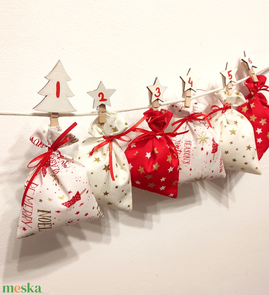 Adventi kalendárium, adventi naptár, piros-fehér-arany, több méret - karácsony - adventi díszek - adventi naptár - Meska.hu