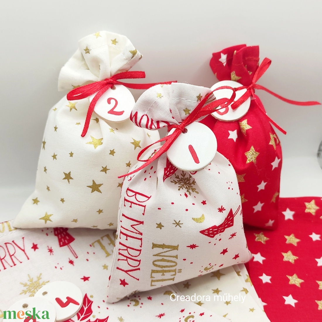 Adventi kalendárium, adventi naptár, piros-fehér-arany - több méret - karácsony - adventi díszek - adventi naptár - Meska.hu