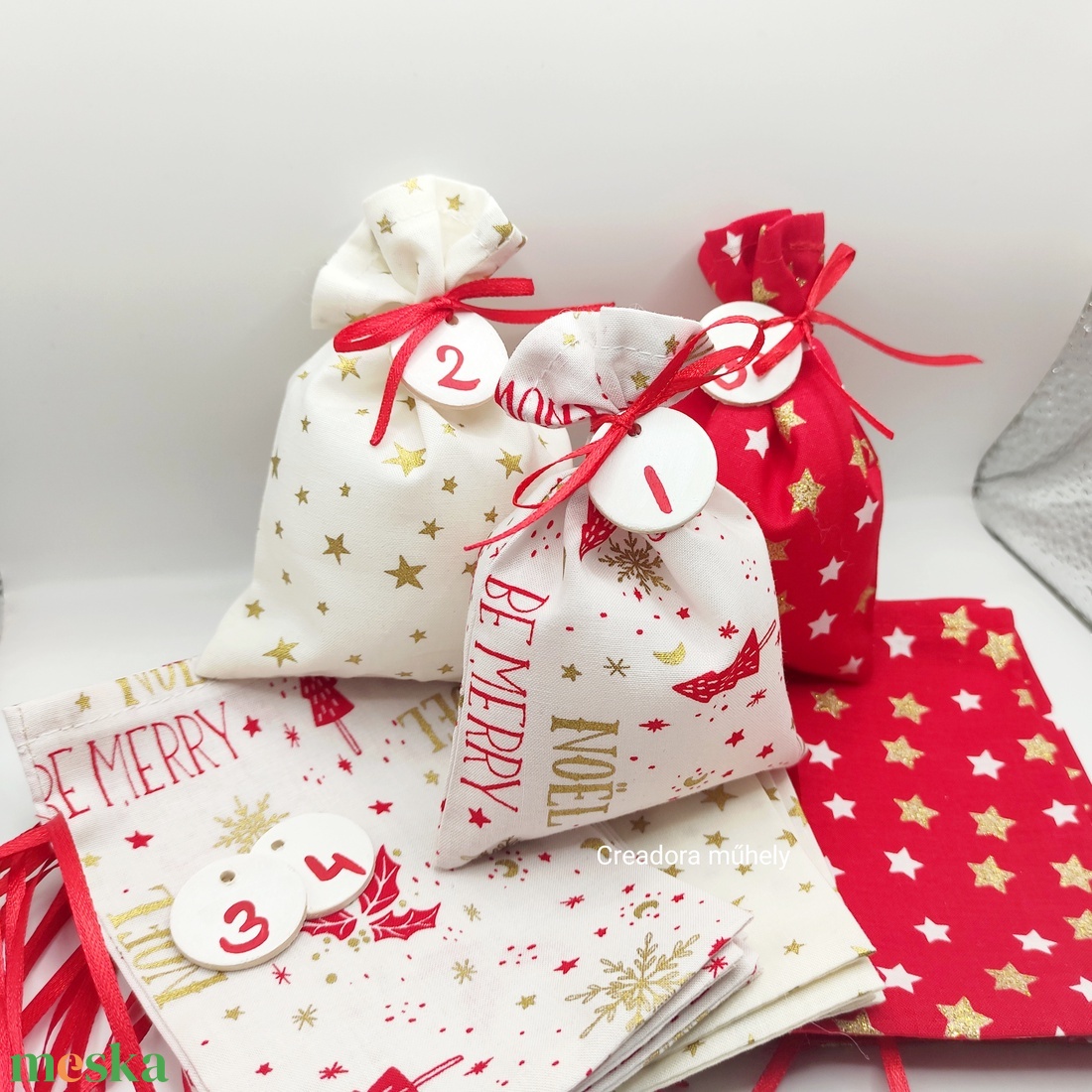 Adventi kalendárium, adventi naptár, piros-fehér-arany - több méret - karácsony - adventi díszek - adventi naptár - Meska.hu