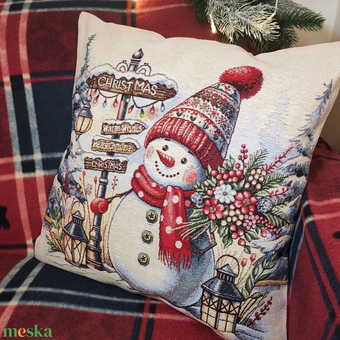 Karácsonyi párnahuzat hóember mintával - karácsony - karácsonyi lakásdekoráció - karácsonyi lakásdíszek - Meska.hu