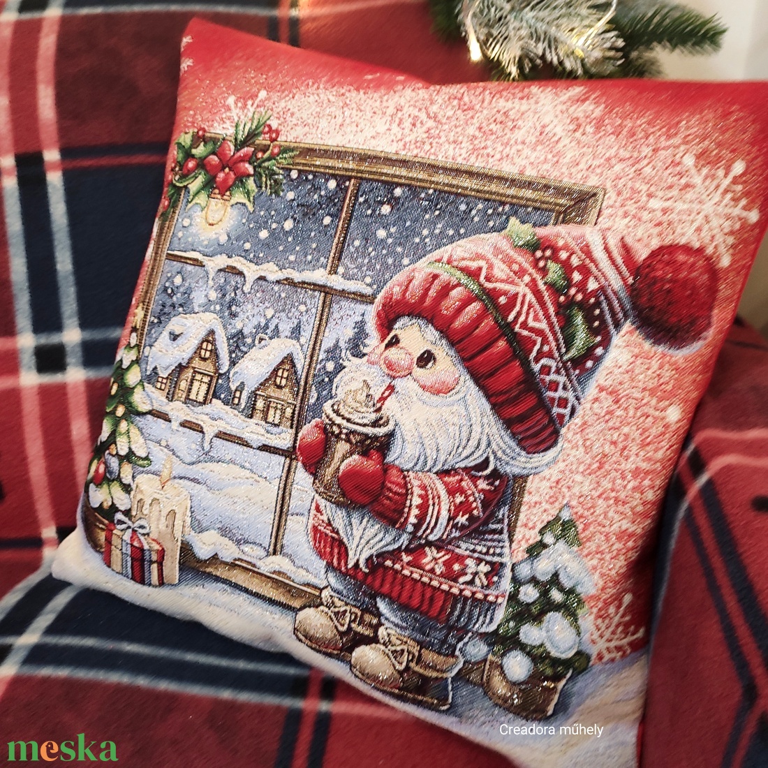 Karácsonyi párnahuzat manó mintával - karácsony - karácsonyi lakásdekoráció - karácsonyi lakásdíszek - Meska.hu