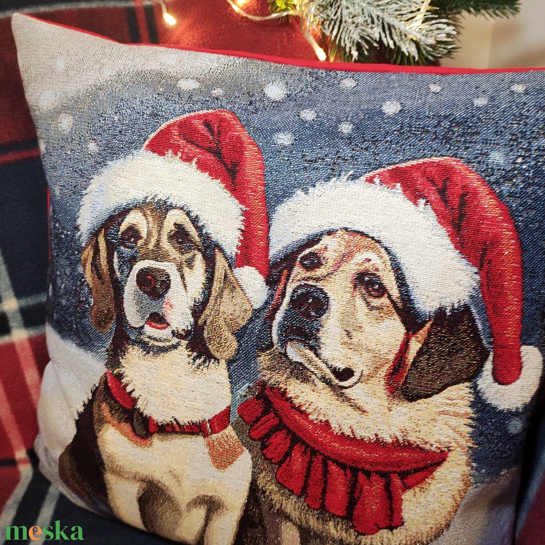 Karácsonyi párnahuzat kutyás mintával - karácsony - karácsonyi lakásdekoráció - karácsonyi lakásdíszek - Meska.hu