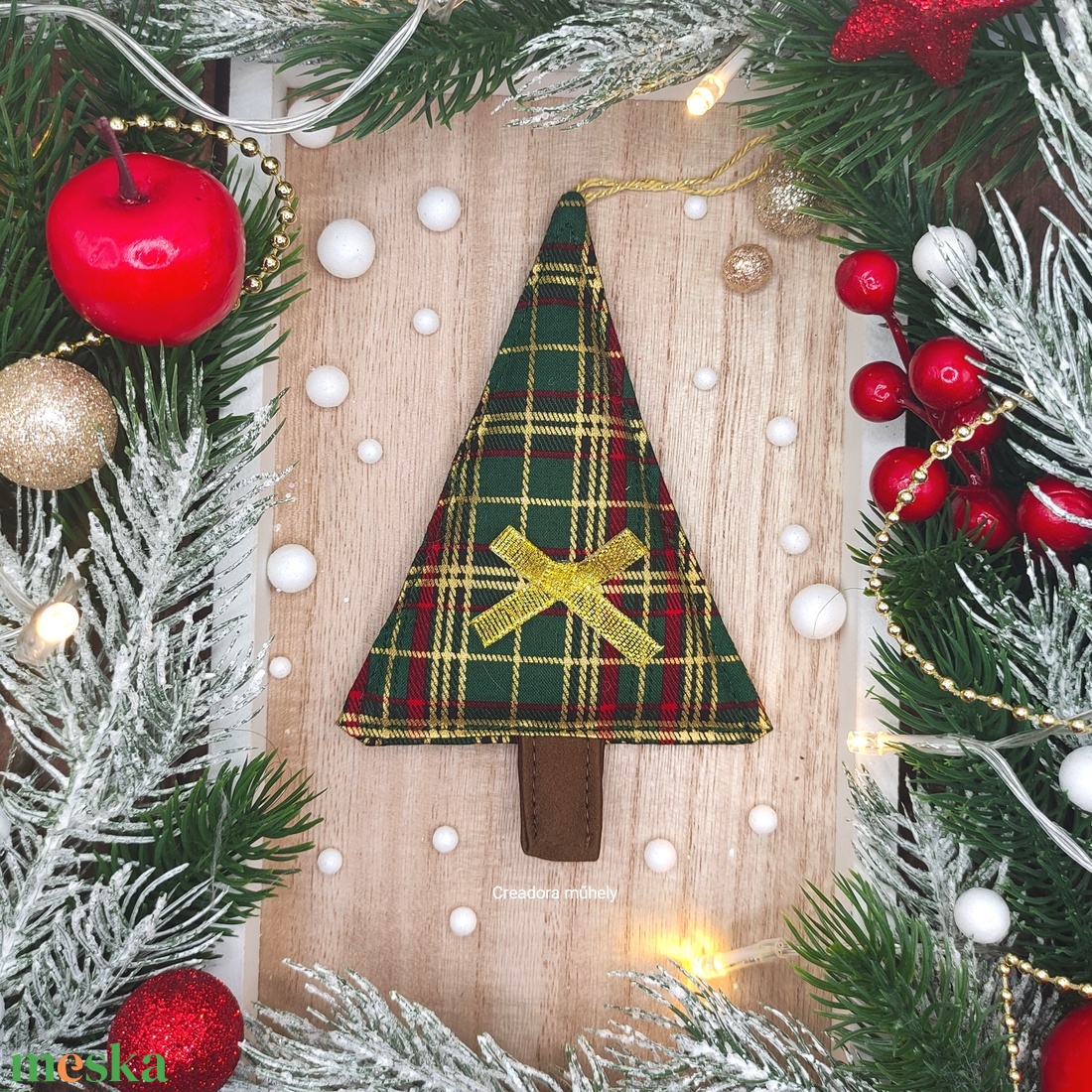 Karácsonyfa függő dísz, textil fenyőfa zöld-arany kockás - karácsony - karácsonyi lakásdekoráció - karácsonyi lakásdíszek - Meska.hu