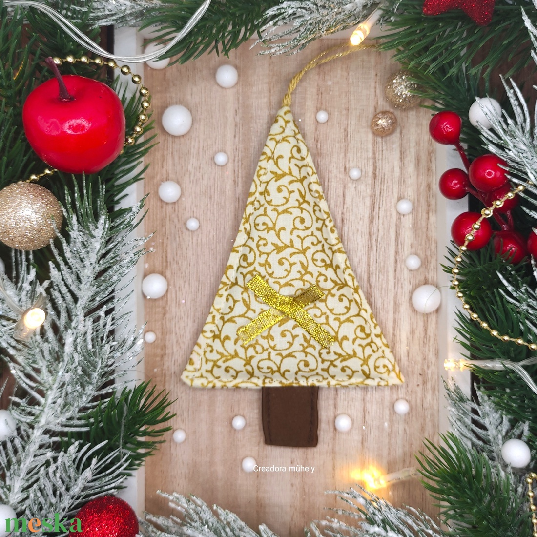 Karácsonyfa függő, textil fenyőfa, óarany - karácsony - karácsonyi lakásdekoráció - karácsonyi lakásdíszek - Meska.hu