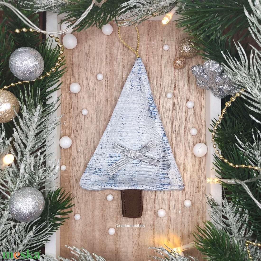 Karácsonyfa függő, textil fenyőfa, kék ezüst - karácsony - karácsonyi lakásdekoráció - karácsonyi lakásdíszek - Meska.hu