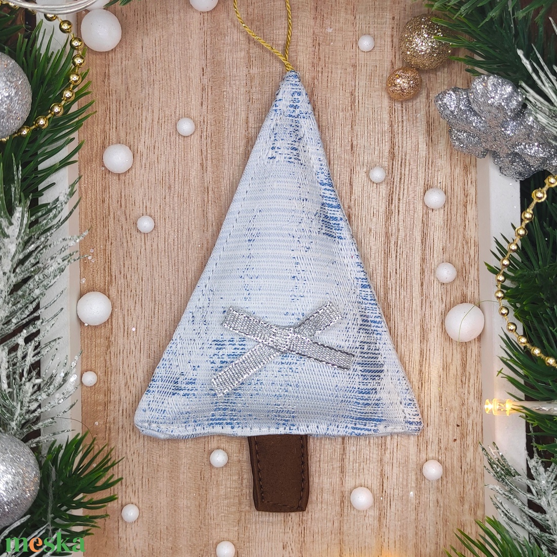 Karácsonyfa függő, textil fenyőfa, kék ezüst - karácsony - karácsonyi lakásdekoráció - karácsonyi lakásdíszek - Meska.hu