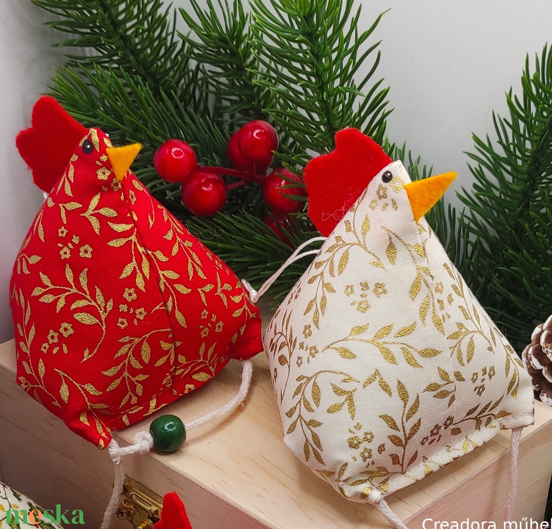 Karácsonyi textil tyúkok 2 db/cs - karácsony - karácsonyi lakásdekoráció - karácsonyfadíszek - Meska.hu