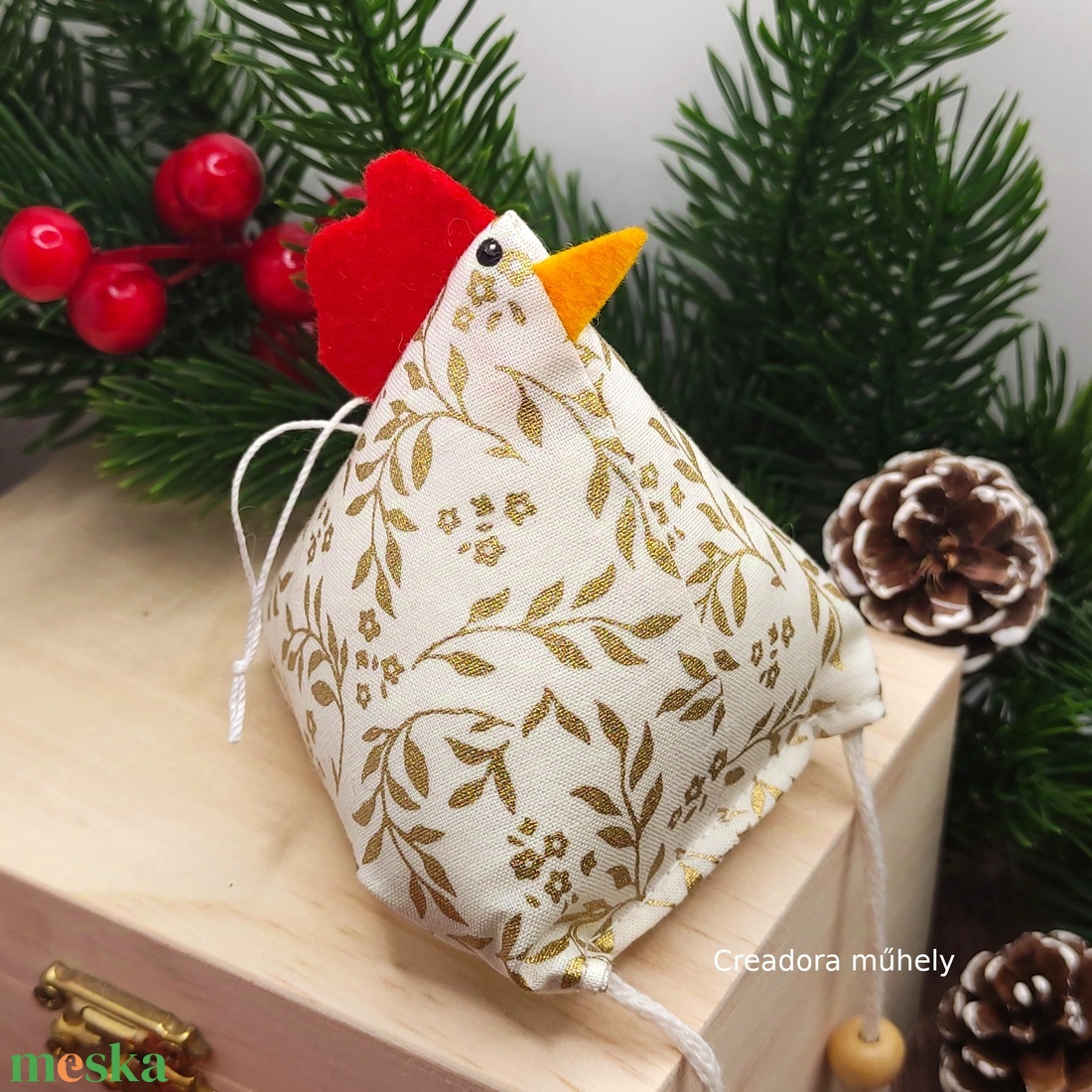 Karácsonyi textil tyúkok 10 db/cs - karácsony - karácsonyi lakásdekoráció - karácsonyfadíszek - Meska.hu