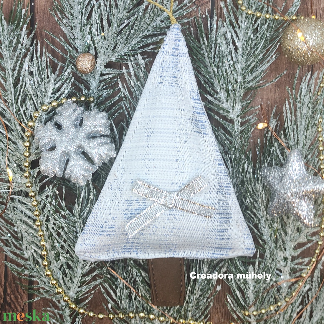Karácsonyfa függő, textil fenyőfa függő dísz kék ezüst - karácsony - karácsonyi lakásdekoráció - karácsonyi lakásdíszek - Meska.hu